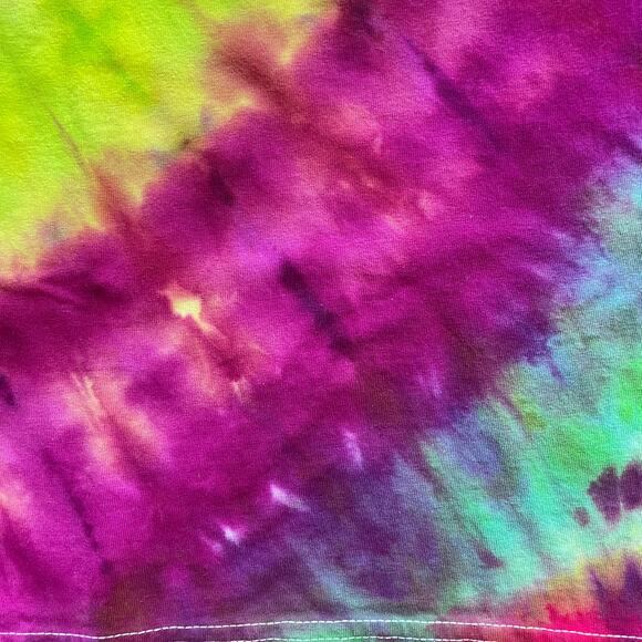 Ice Dyed Unisex T-shirt - Tie Dye Superspiral - Green Magenta (Size Small) - Picture 7 of 10